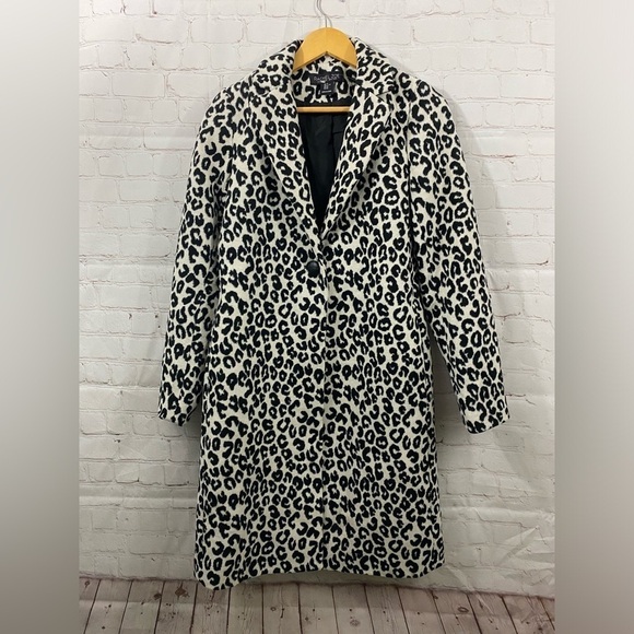 Rachel Zoe Jackets & Blazers - Rachel Zoe Coat Womens Size XS Black Ivory Leopard Trendy Single Button Peacoat